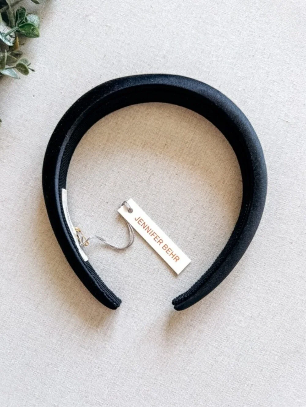 Jennifer Behr Black Satin Padded Headband Handmade in New York NWT